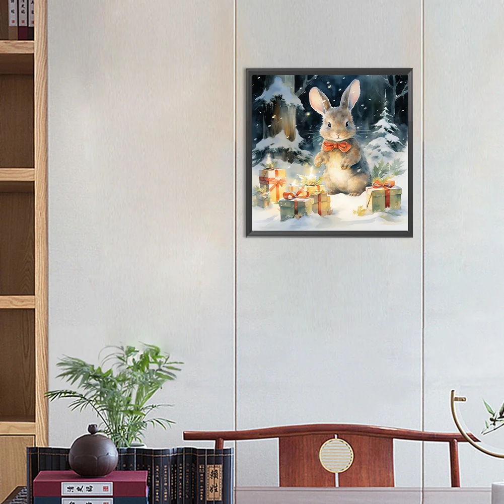 Diamond Painting - Full Round Drill - Winter Gift Bunny(Canvas|30*30cm)