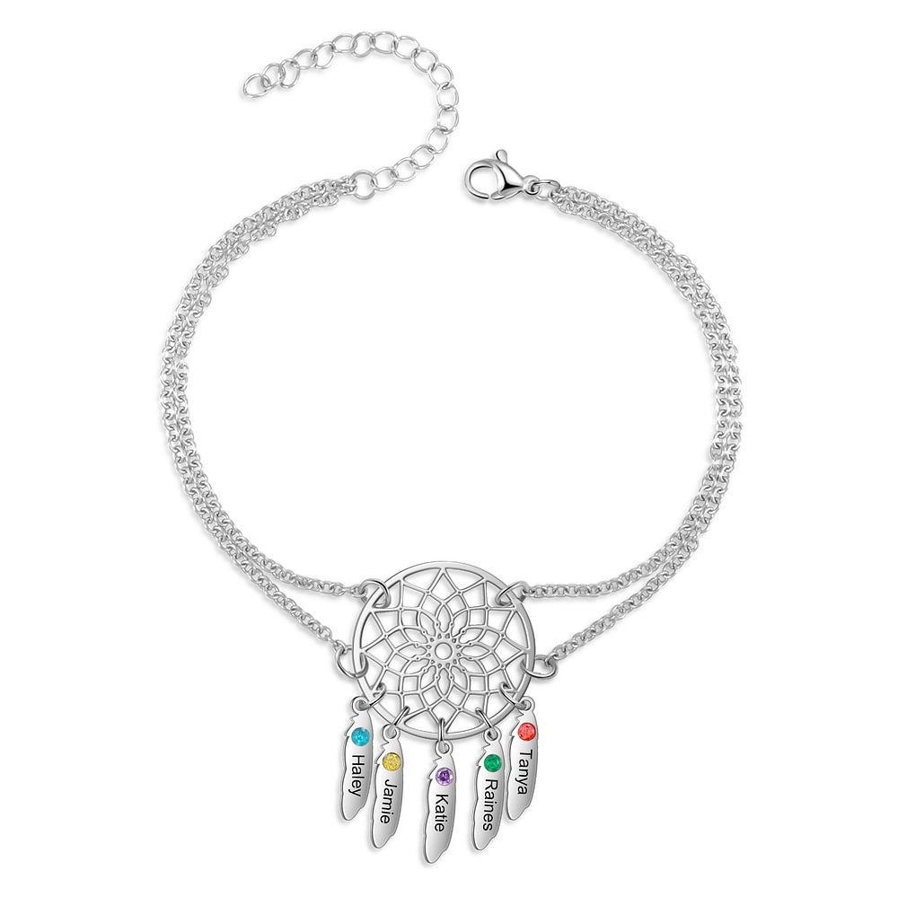 Personalisierter 5 Namen und 5 Geburtssteine Traumfänger-Armband n5-b5 Kettenmachen