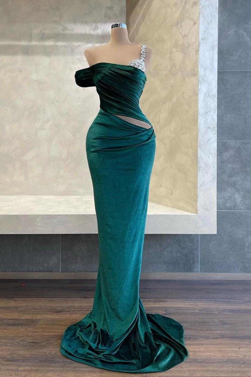 Lvs&Broner One Shoulder Sleeveless Mermaid Long Prom Dress With Beading