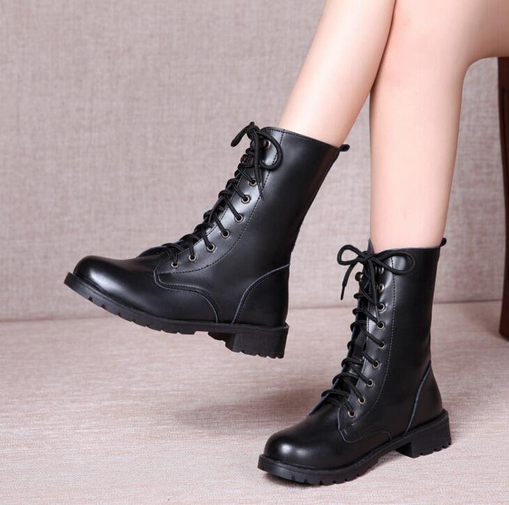 2022 Fashion New Arrival Combat Military Boots Women's Motorcycle Gothic Punk Combat Boots Lace-up Female Shoes Size 35-43