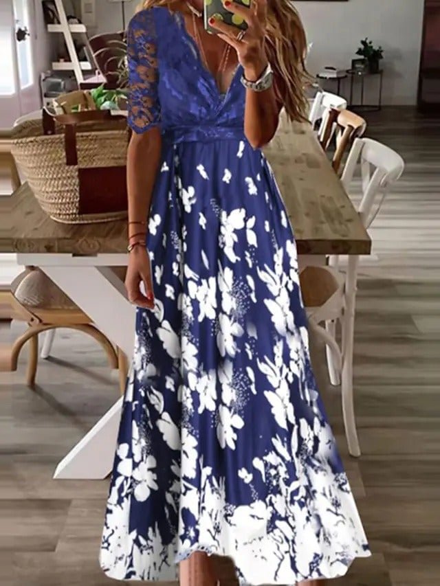 Casual Lace Short Sleeve A-Line Dress - Chicaggo