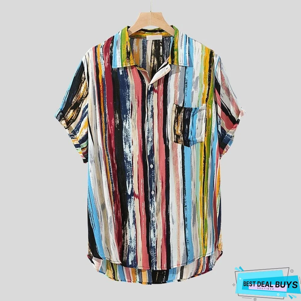 New Arrival Men Fashion Casual Multi Color Lump Chest Short Sleeve Shirt