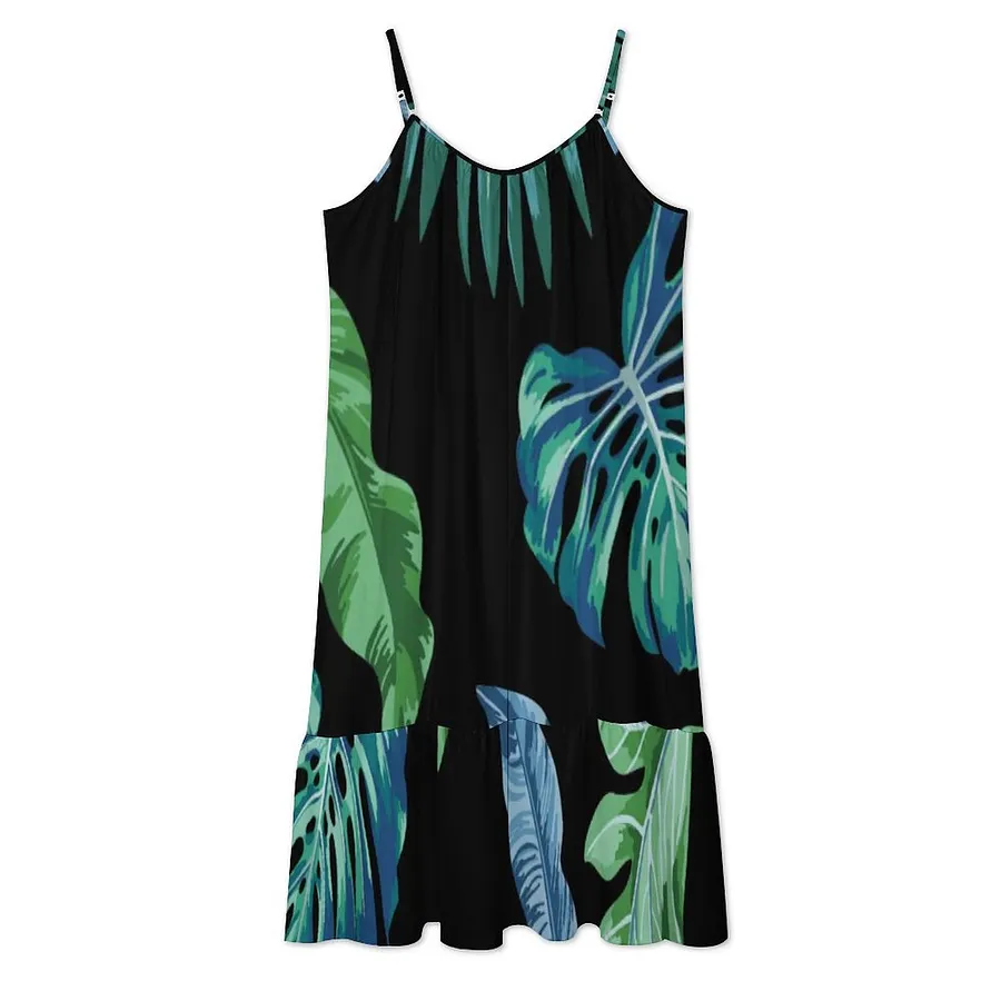 monstera sleeveless beach dress Green Monstera Leaf Sleeveless Maxi Dress