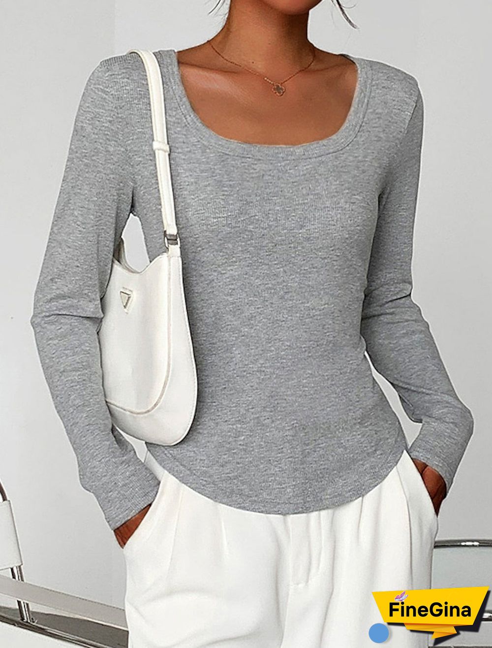 Comfy Plain Long Sleeve Square Neck Top