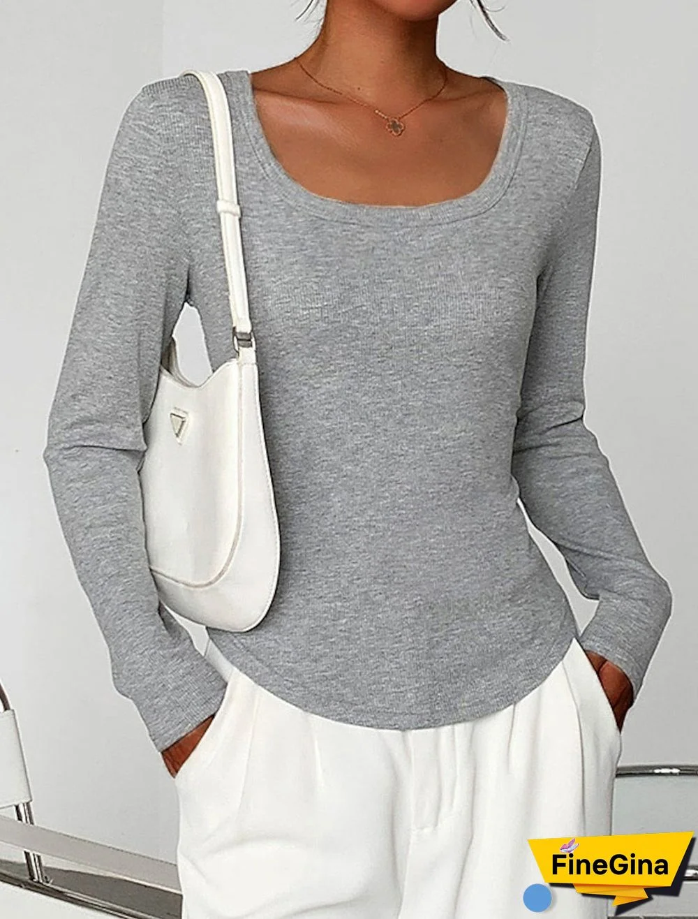Comfy Plain Long Sleeve Square Neck Top