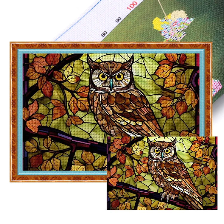 『YiShu』Stain Glass Owl  - 11CT Stamped Cross Stitch(60*40cm)