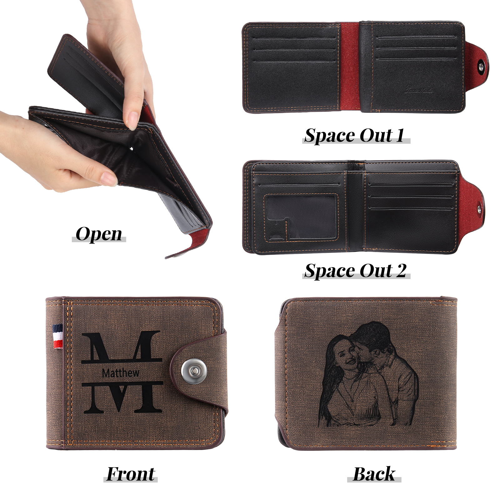 Portefeuille Classique 1 Prénom et Lettre Personnalisés avec Photo Porte-Monnaie Carte