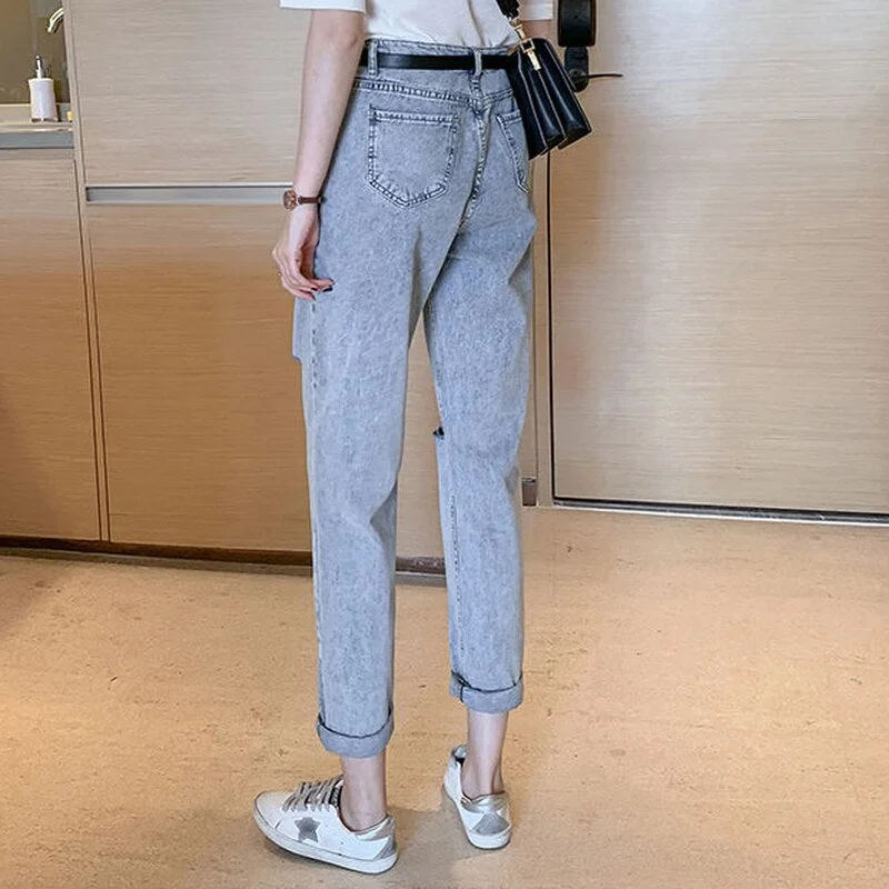 Jeans Women Harajuku Denim Trouser Fashion Students All-match High Waisted Female Cozy Mujer De Moda Hole Ankle-length Hipster