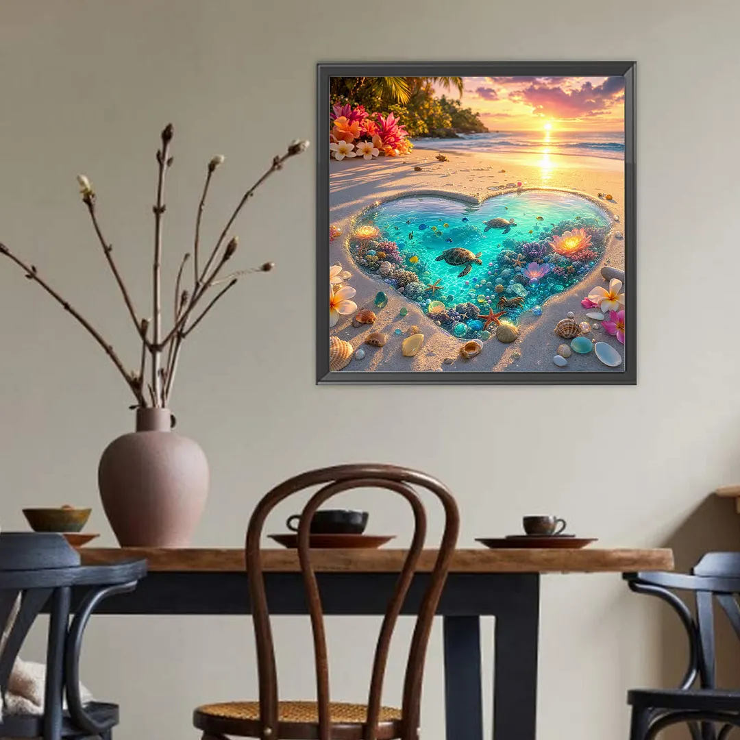 Love Beach Full DIY 5D Round Drill Diamond Painting Kits for Adults/Beginners Gift Home Decor Diamond Dots Paintings Picture Arts Craft 40x40cm