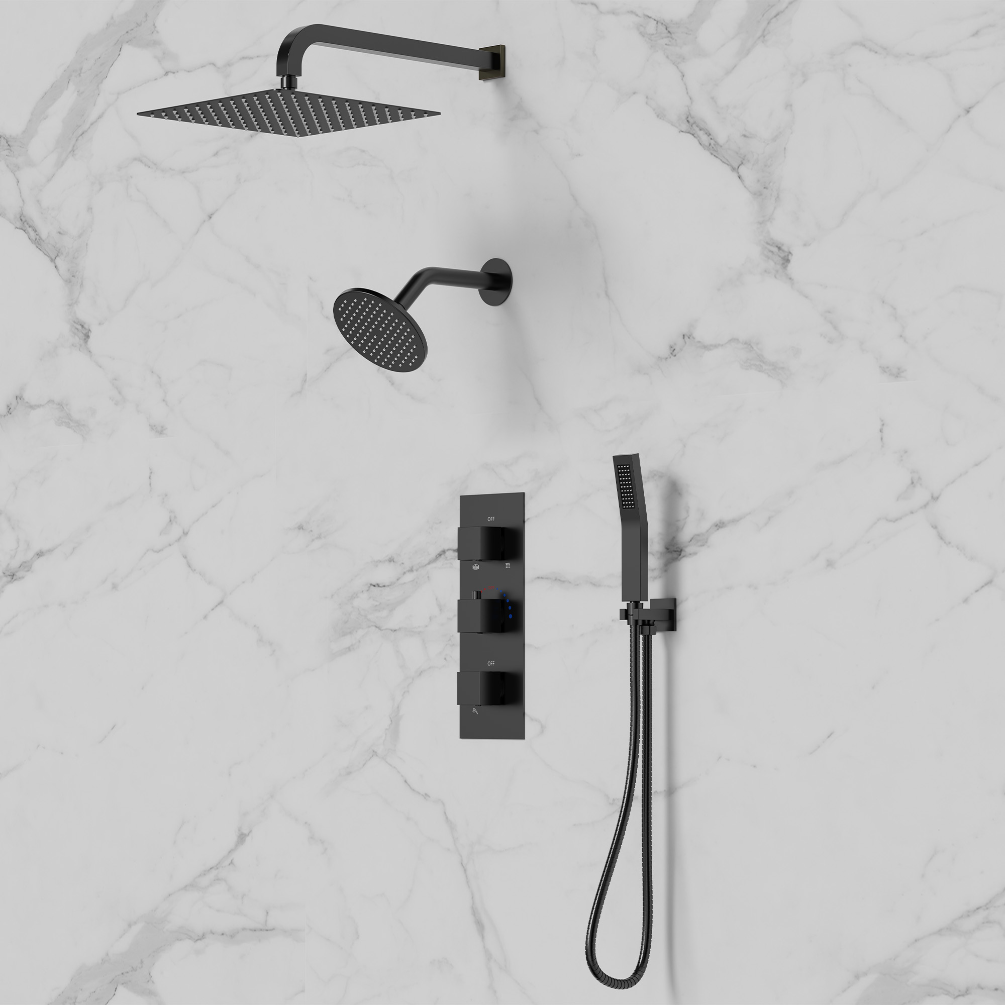 Multi-Function Thermostatic Shower System with 360&deg; Swivel Head and Extra Long Hose, Matte Black