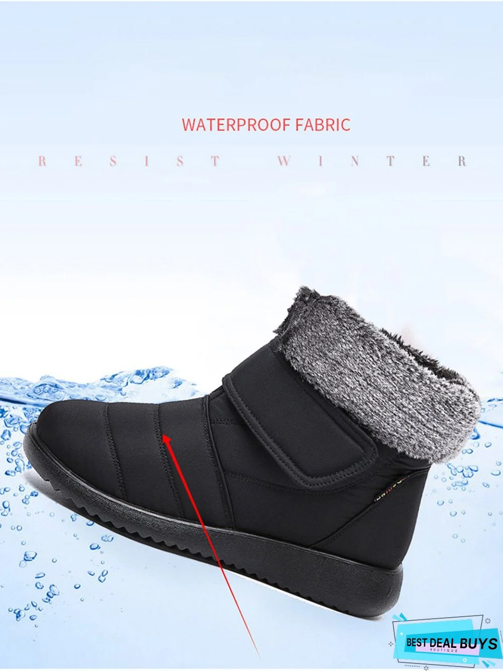 Faux Fur Cuff Snow Boots with Hook and Loop