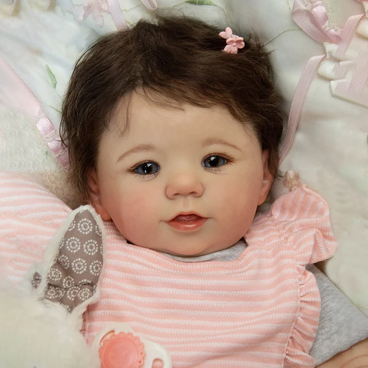 [New Series]20" Lifelike Handmade Huggable Brown Hair Cloth Body Reborn Toddler Baby Doll Girl Eliwo