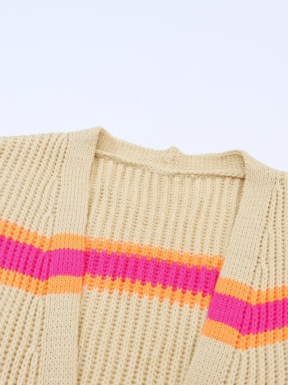 Ribbed Knit Long Cardigan with Striped Print