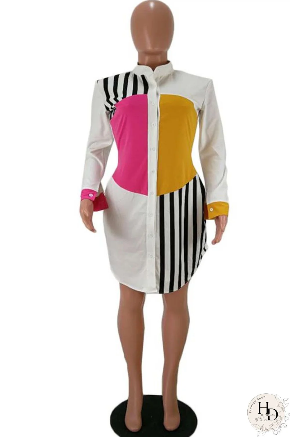 White Polyester Casual Sexy Fashion Cap Sleeve Long Sleeves Turndown Collar A-Line Knee-Length Patchwork P