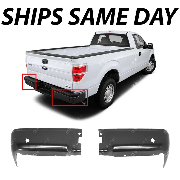 Silscvtt Black Primered Steel Rear Bumper Ends Pair LH RH Set with Park Assist Sensor Holes Replacement for 2009-2014 F150 FO1102373 9L3Z17906DPTM