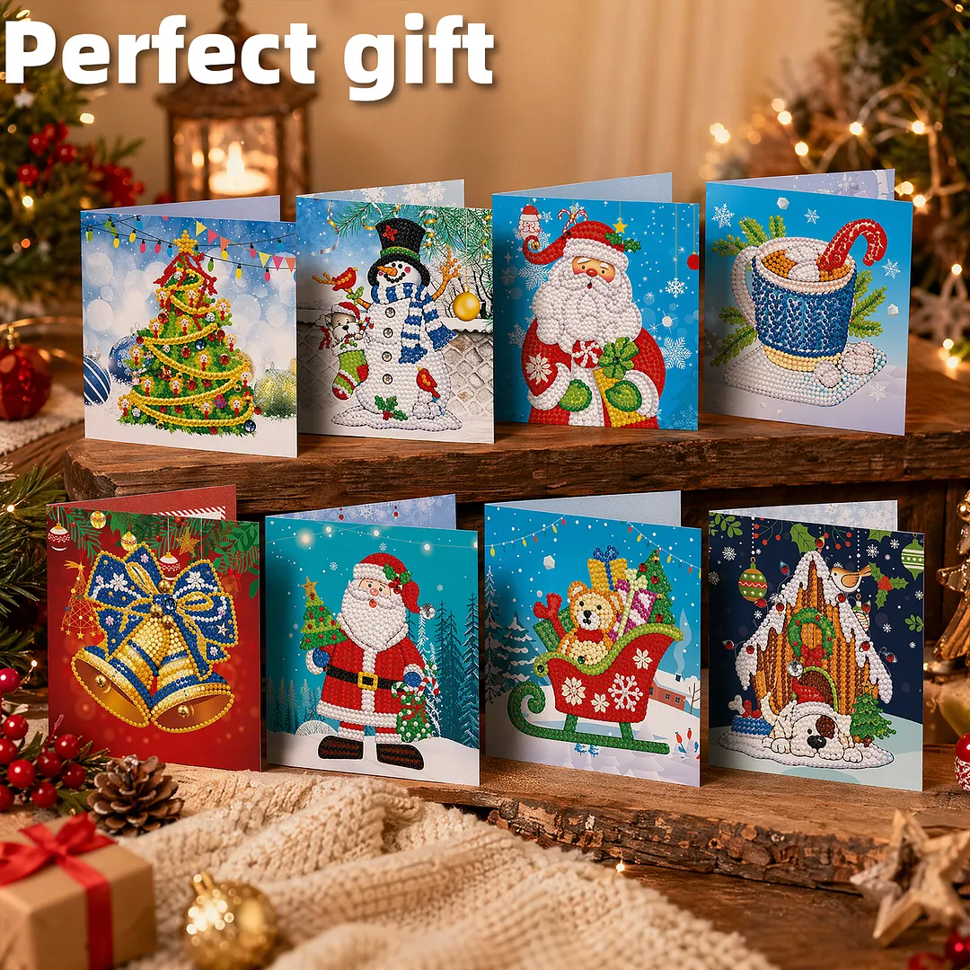 8PCS Christmas Tree DIY Diamond Painting Greeting Card Kits with Envelopes Diamond Art Greeting Cards Diamond Art Cards Kits for Adults DIY Crafts Family Friend Gifts