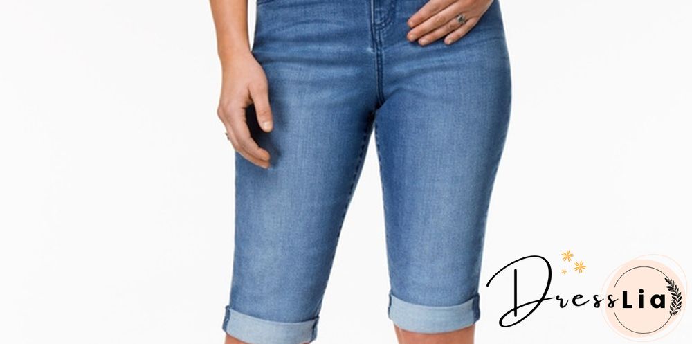 Style & Co Women's Curvy Denim Bermuda Shorts Turq/Aqua Size 4