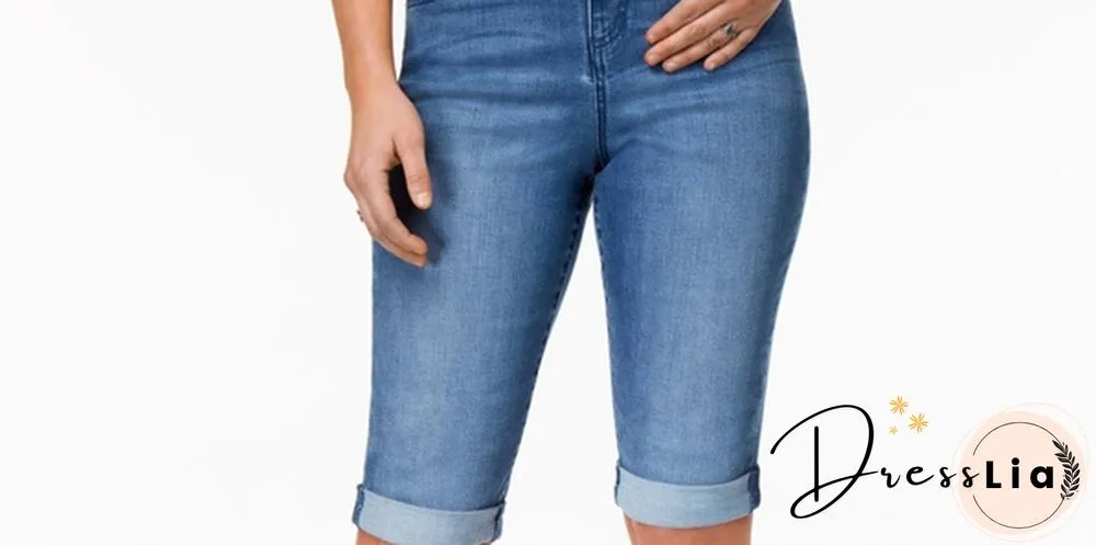 Style & Co Women's Curvy Denim Bermuda Shorts Turq/Aqua Size 4