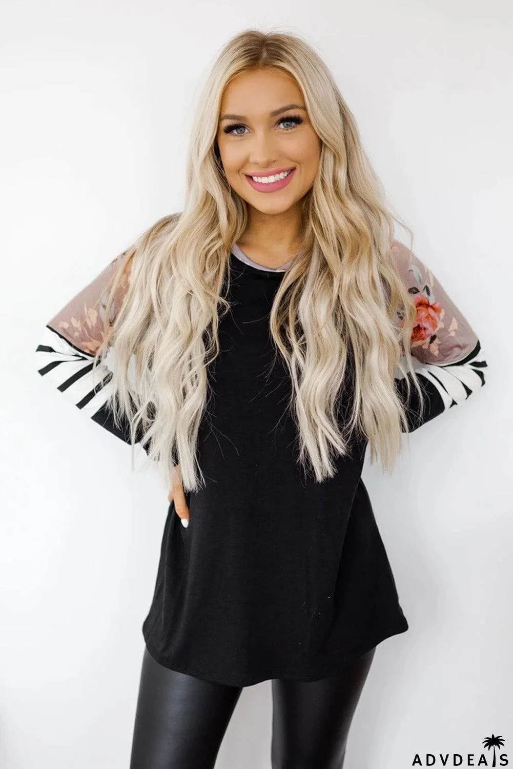 Striped Floral Long Sleeve Top