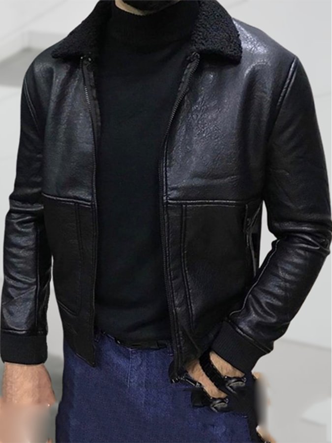 Men's Casual Zipper PU Short Jacket