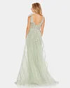 Embellished Soft Tie Sleeveless V Neck Gown