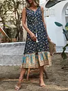 V-Neck Sleeveless Floral Print Split-Front Loose Midi Dress