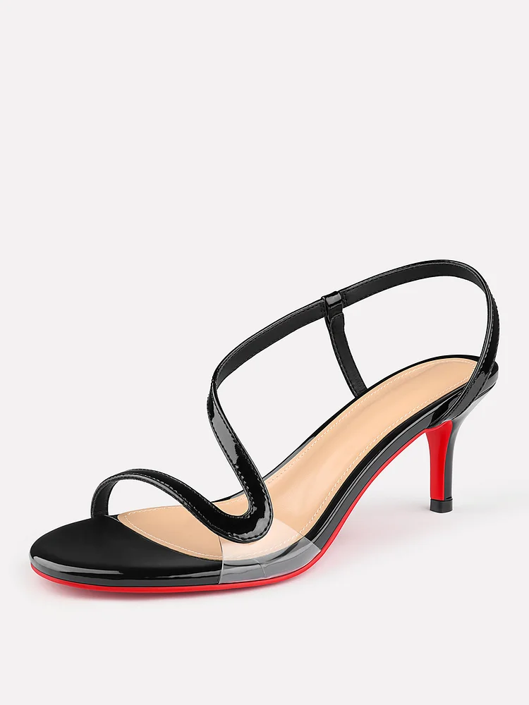 70mm Women's Open Toe Sandals Stiletto Red Bottom Spotlight Wavy Straps High Heels Ankle Strap Shoes