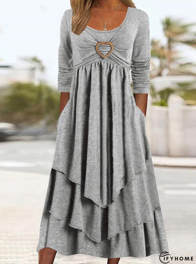 Casual Color Block Regular Fit Daily Midi Dress | IFYHOME