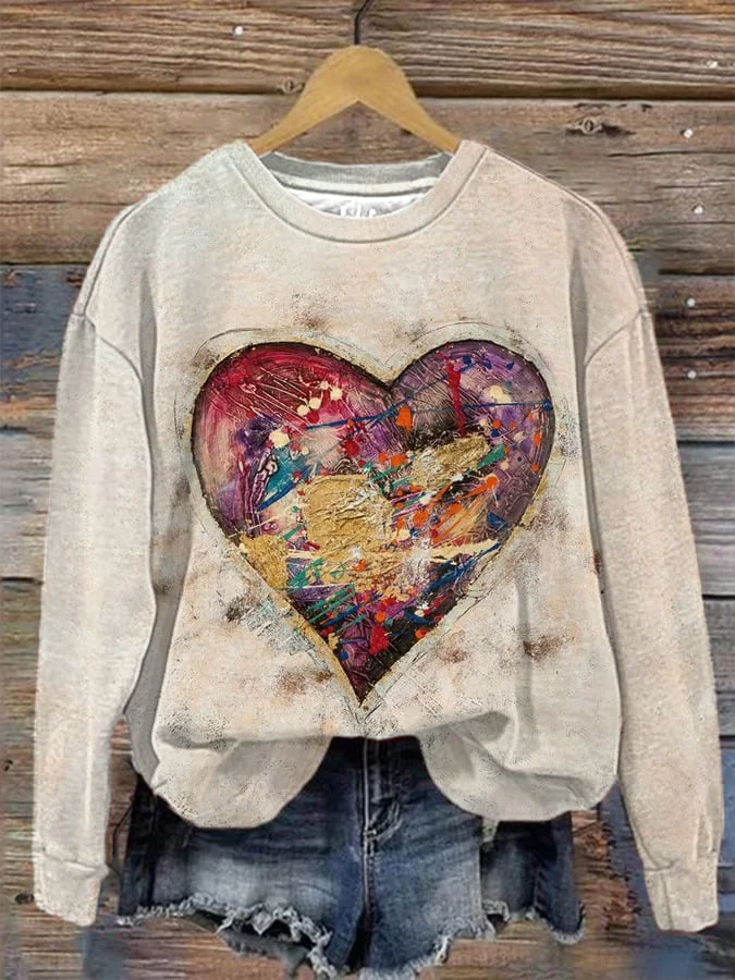 Women's Valentine's Day Heart Print Sweatshirt