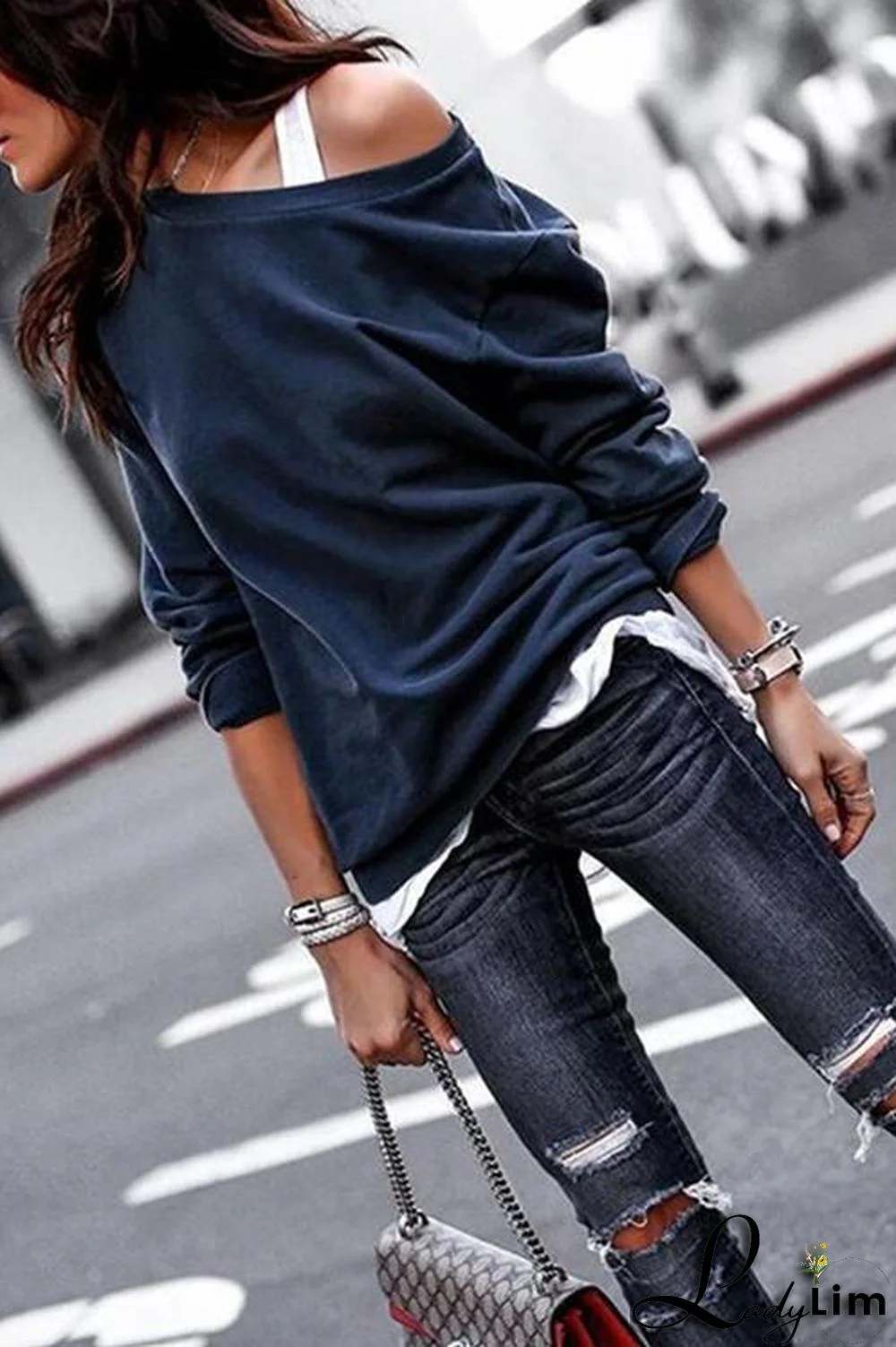 Fashion Long Sleeves One Shoulder T-Shirt