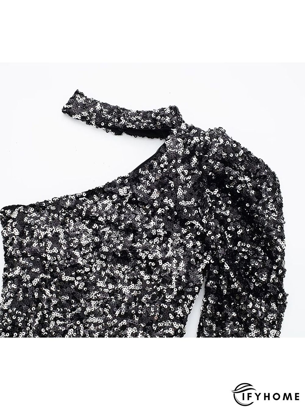 Women Beading Sequined Dress Asymmetrical Design One Shoulder Sleeve Mini Dresses | IFYHOME