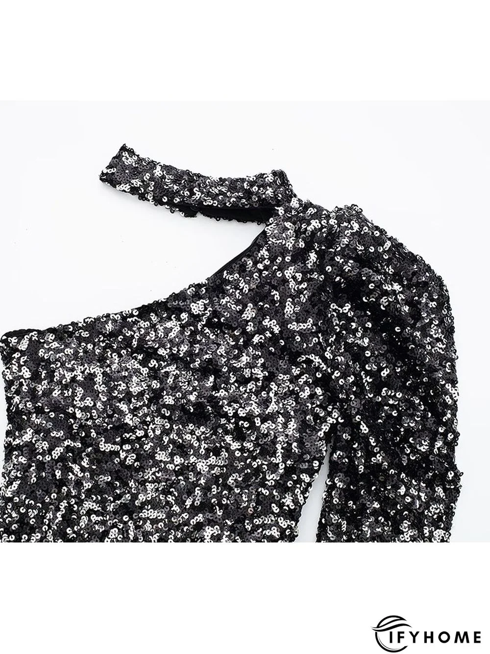Women Beading Sequined Dress Asymmetrical Design One Shoulder Sleeve Mini Dresses | IFYHOME