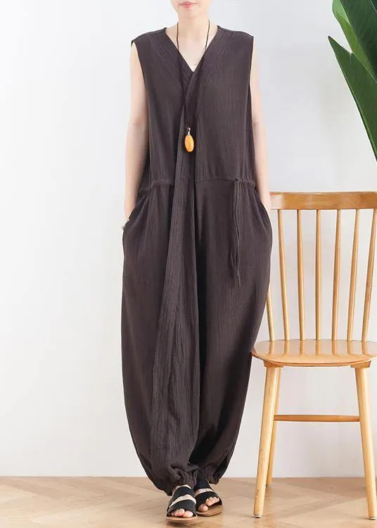 Women's 2021 spring and summer new drawstring waist gray jumpsuit wide-leg pants