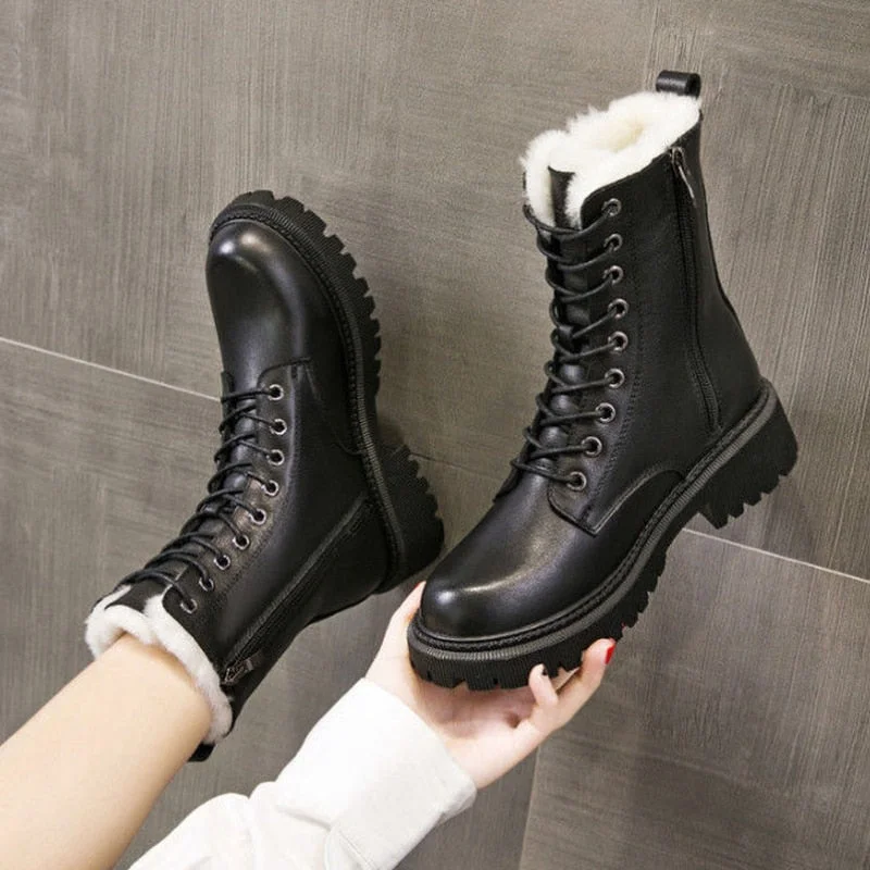 Casual Chelsea Snow Boots Women 2021 Winter New Designer Mid Heels Platform Ankle Shoes Warm Fur Gladiator Motorcycle Botas