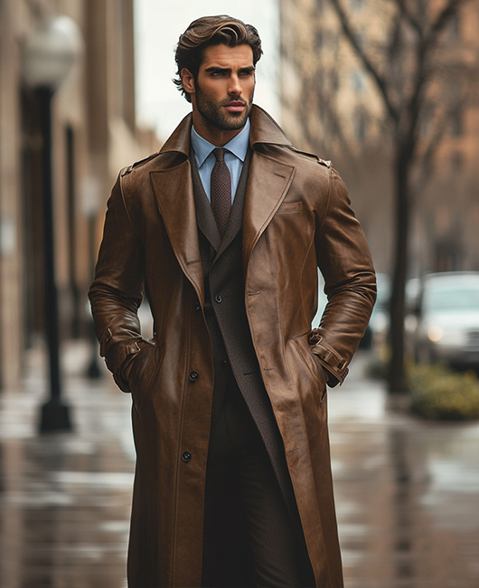 Okaywear Business Soft Leather Trench Coat