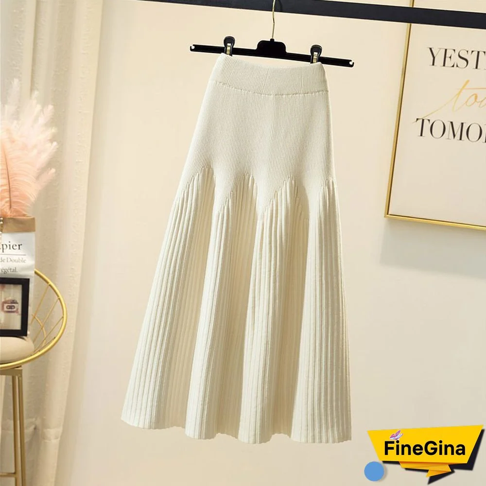 Pure Color Elastic A-line Pleated Skirt