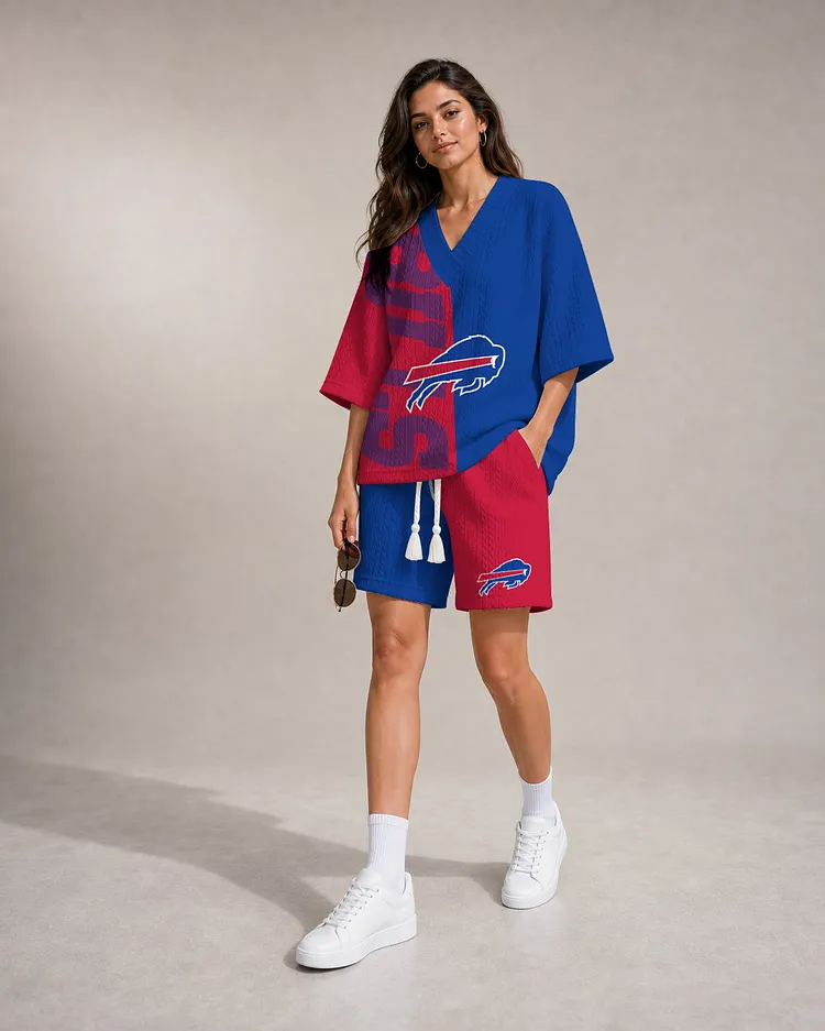 Buffalo Bills Women&rsquo;s V-neck Jacquard Cable-Knit Tee & Shorts Set