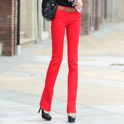 Elastic Jeans Female Denim Pants Candy colors Womens Jeans Plus size Feminino Office OL Flare Pants Women Trousers 2019 LU989
