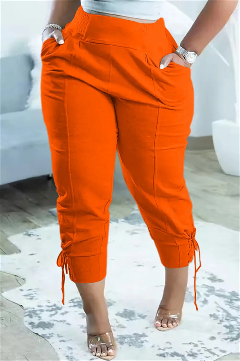 Orange Fashion Casual Solid Basic Regular High Waist Trousers | EGEMISS