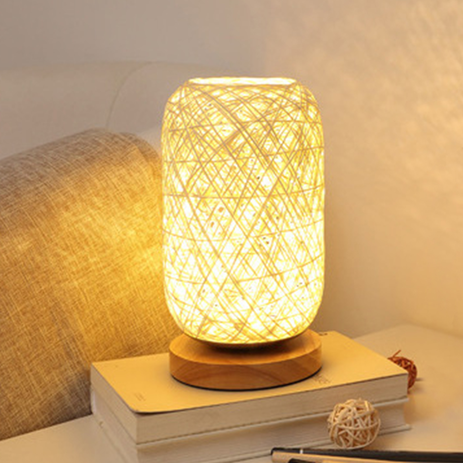 

LED  Powered Rustic Rattan hade-Night Light, Ivory, 501 Original