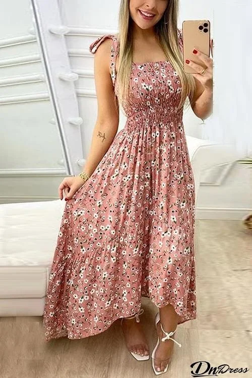 Floral Print Bow Slip Maxi Dess