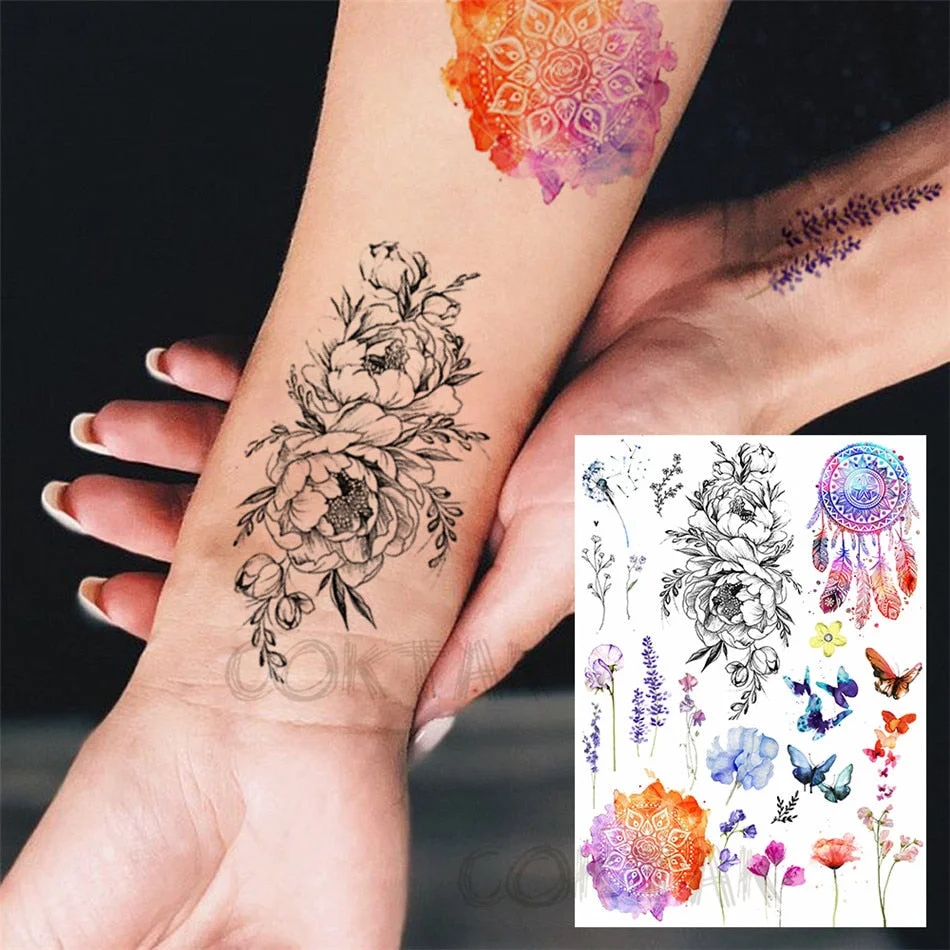 Realistic Fake Black Animal Temporary Tattoos Sticker For Men Women Geometric Wolf Outer Space Tatoo Temporary Decal For Kids