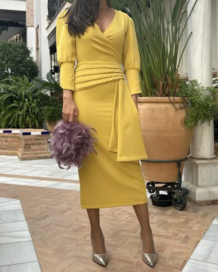 Solid Color V-Neck Bodycon Dress
