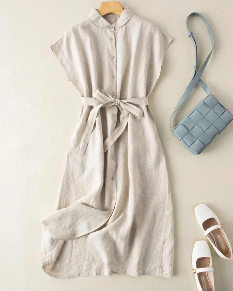 Summer cotton linen thin loose dress