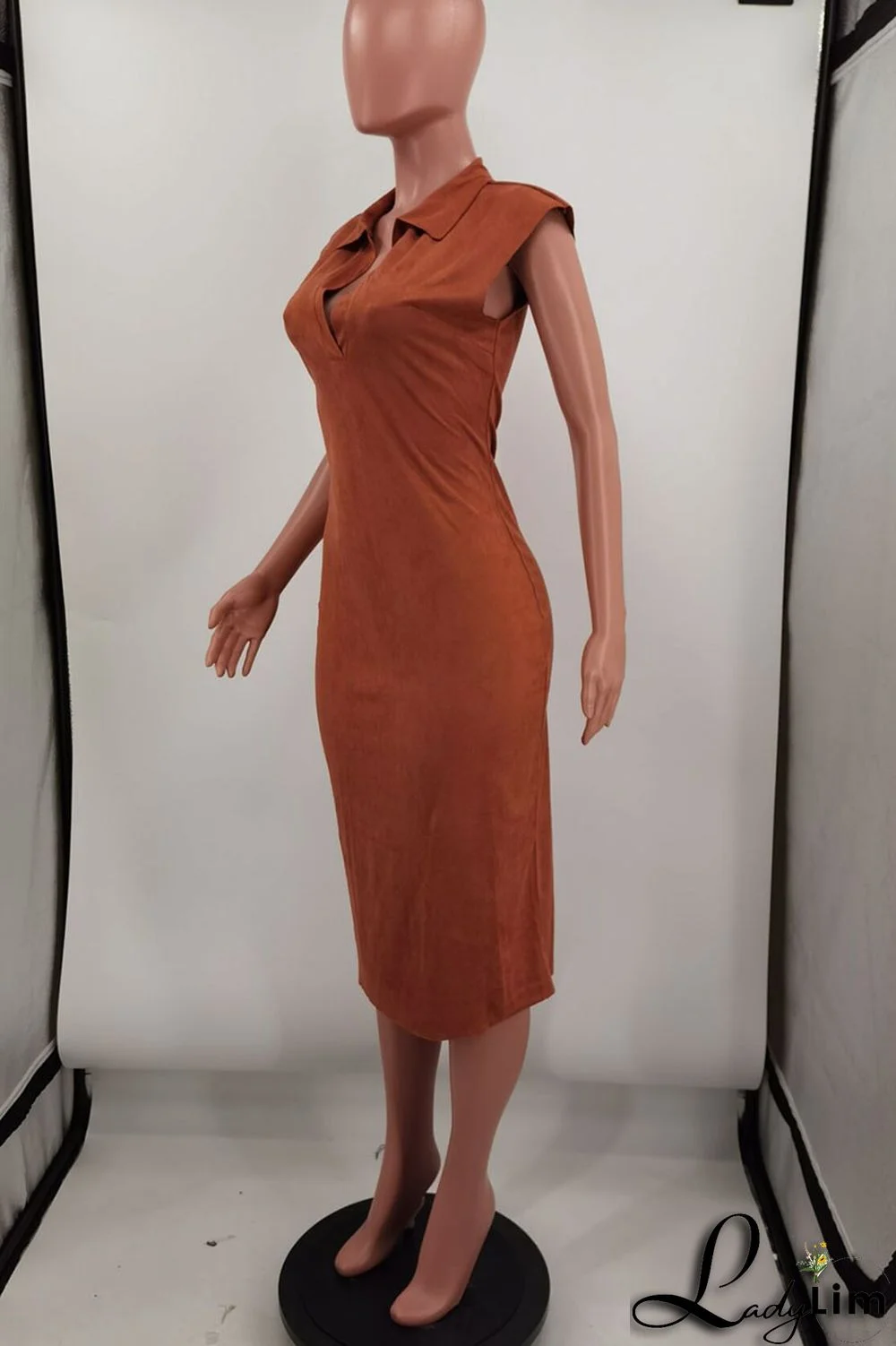 Black Casual Solid Split Joint Turndown Collar One Step Skirt Dresses