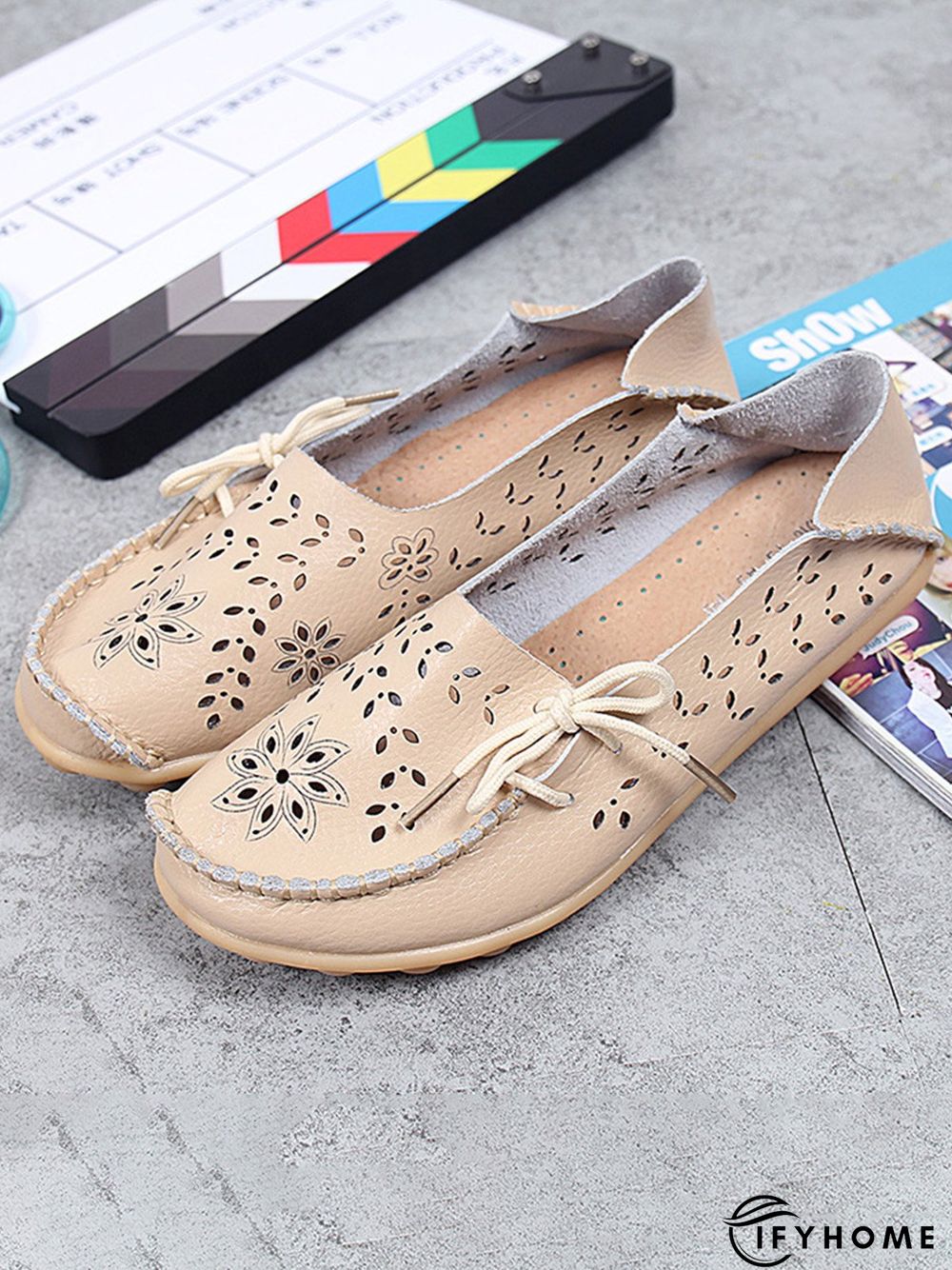 Cowhide Hollow Lace-up Portable Shoes | IFYHOME