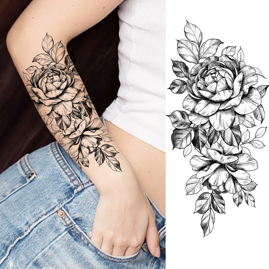 Realistic Rose Flower Sexy Boobs Temporary Tattoos For Women Adult Girl Peony Moon Round Fake Tattoo Fashion Half Sleeve Tatoos
