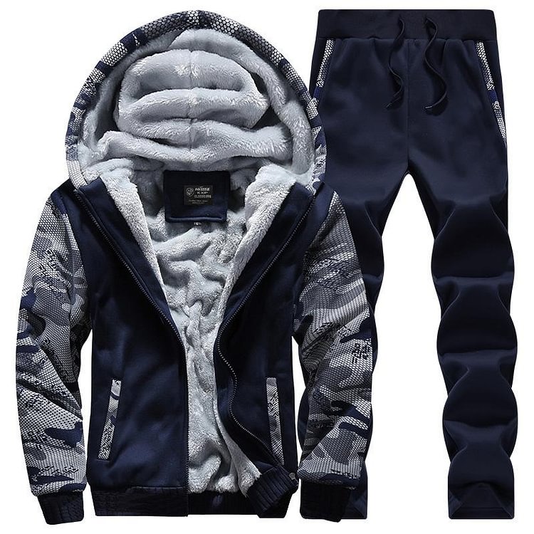 Men's Two Piece Thermal Hooded Long Sleeve Suit with Pants
