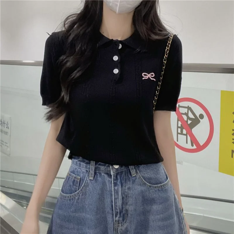 Uveng Uveng Of Arts And Arts Summer New Mahua Butterfly Embroidery Small Cicpic Design Sense Knitted Short Sleeve T-Shirt