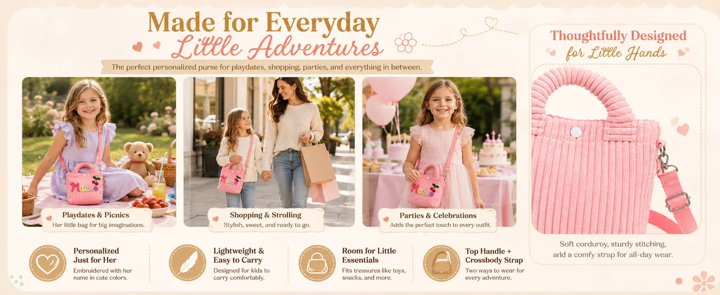 Personalized Kids Purse for Girls Custom Name Corduroy Toddler Crossbody Bag Kids Fanny Pack